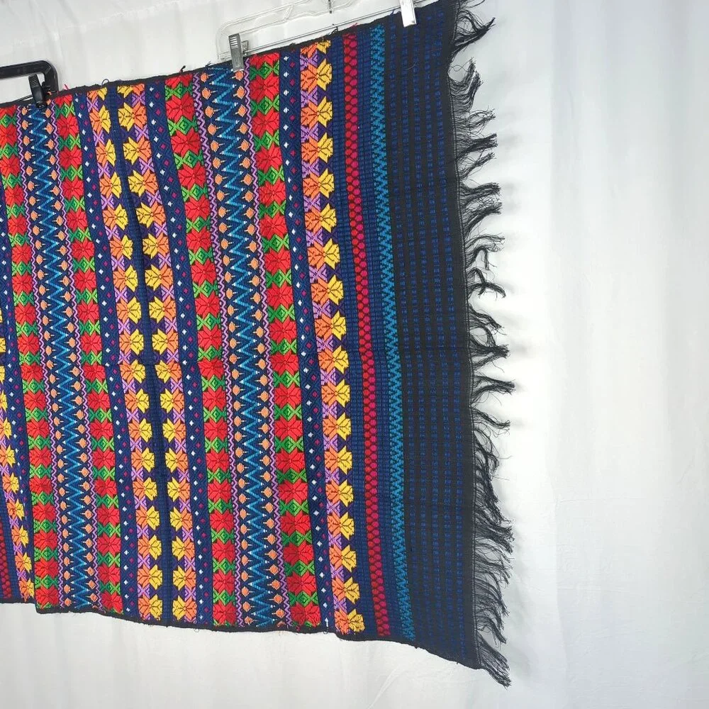 Vintage Folk Indigenous Rug Tapestry Knit Tablecloth Black